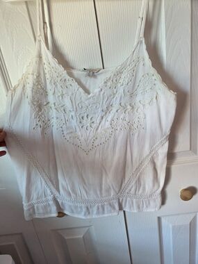 Lucky Brand White Embroidered Tank Top